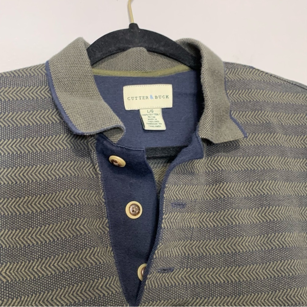 Cutter & Buck Navy and Olive long sleeve polo shirt. Size Lg - Picture 4 of 11